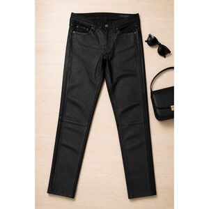 Rag & Bone Made In USA Coated Skinny Jeans Black Lamb Leather Trim High Rise 29